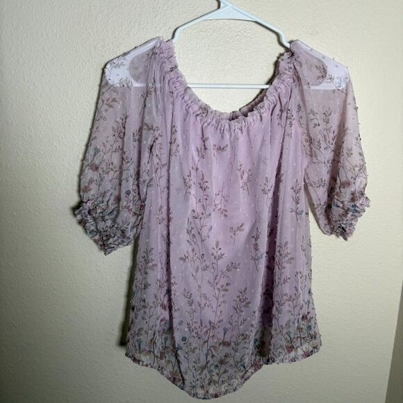 Sweet Rain Blouse Women's Small Purple Sheer Cottage Boho Puff Sleeve Romantic - Picture 4 of 8